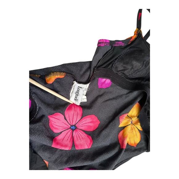 90s swimsuit medium one piece bathing suit black with bright flowers​ - Picture 9 of 10